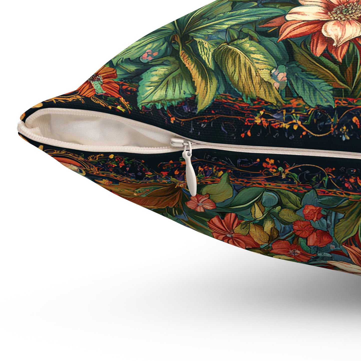 William Morris Style Mushroom and Botanicals Square Pillow, Red Mushroom and Flowers, insert included - Homevalley.co.uk