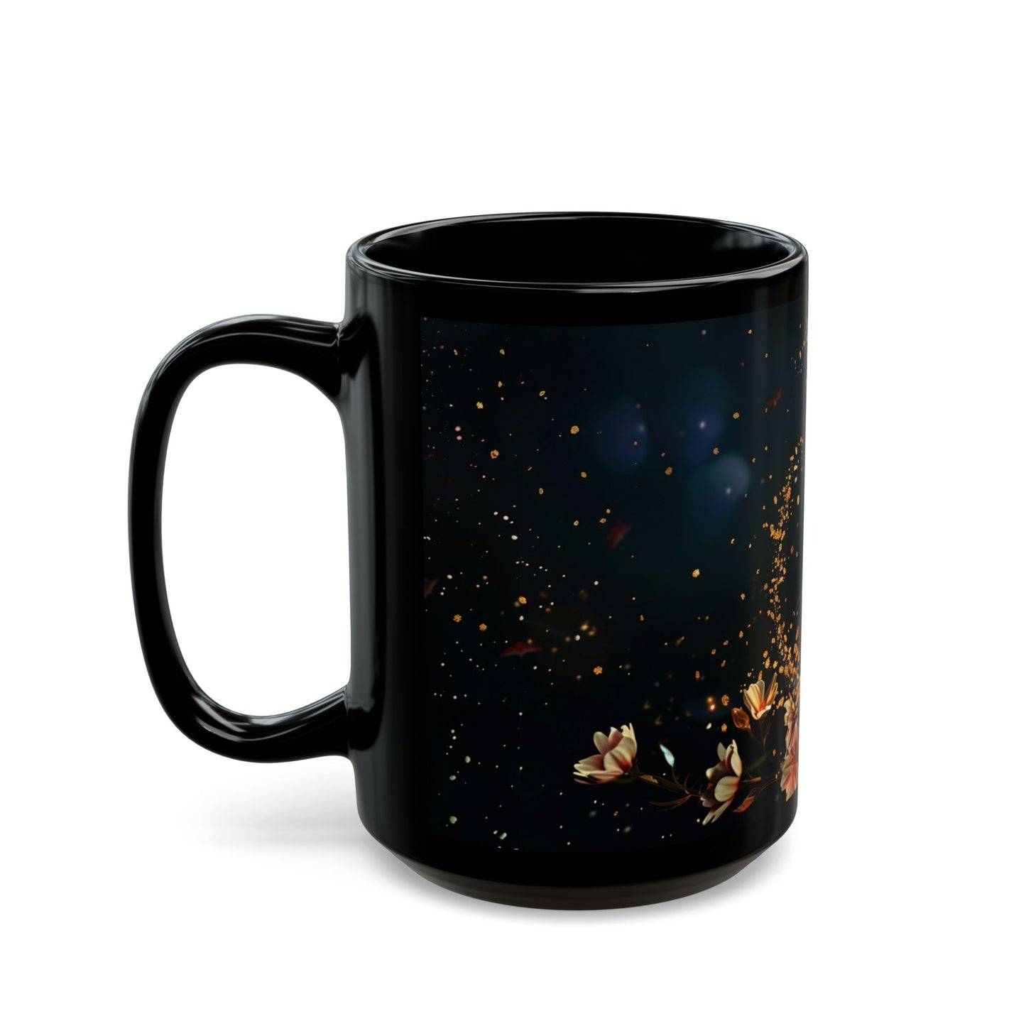 Moon and Flowers Black Coffee Mug,Tea Cup, Floral Mug, Gift for Her, Mother's Day, Gift Idea, 11oz, 15oz - Homevalley.co.uk