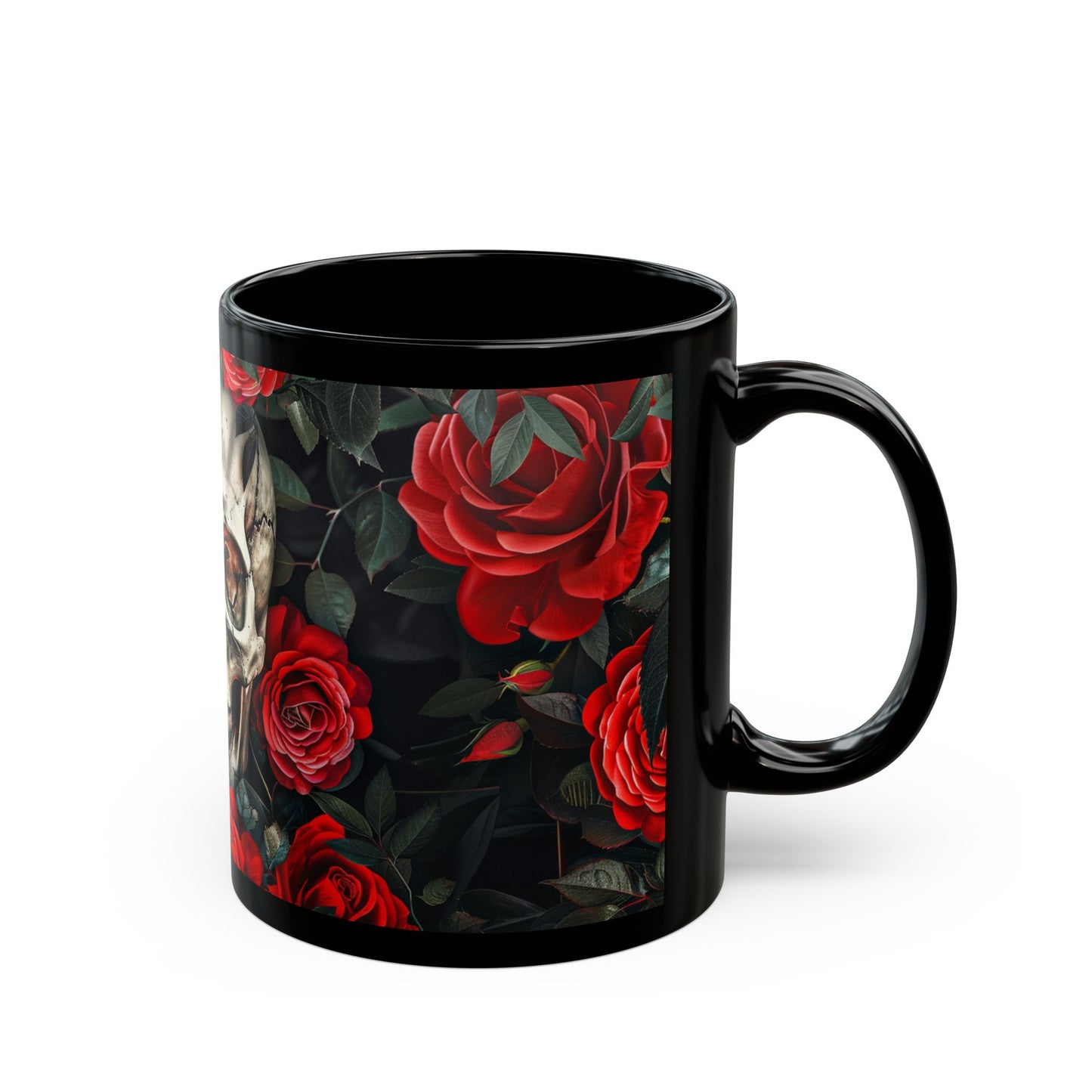 Scull and Red Roses Black Coffee Mug, Black Tea Cup, Gift for Him, Gift for Her, Father's day, Mother's day, Gift Idea (11oz, 15oz) - Homevalley.co.uk