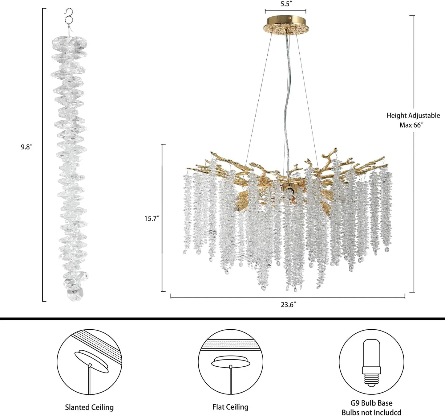 Crystal Chandelier Raindrop Hanging Pendant Lighting Fixture - Homevalley.co.uk
