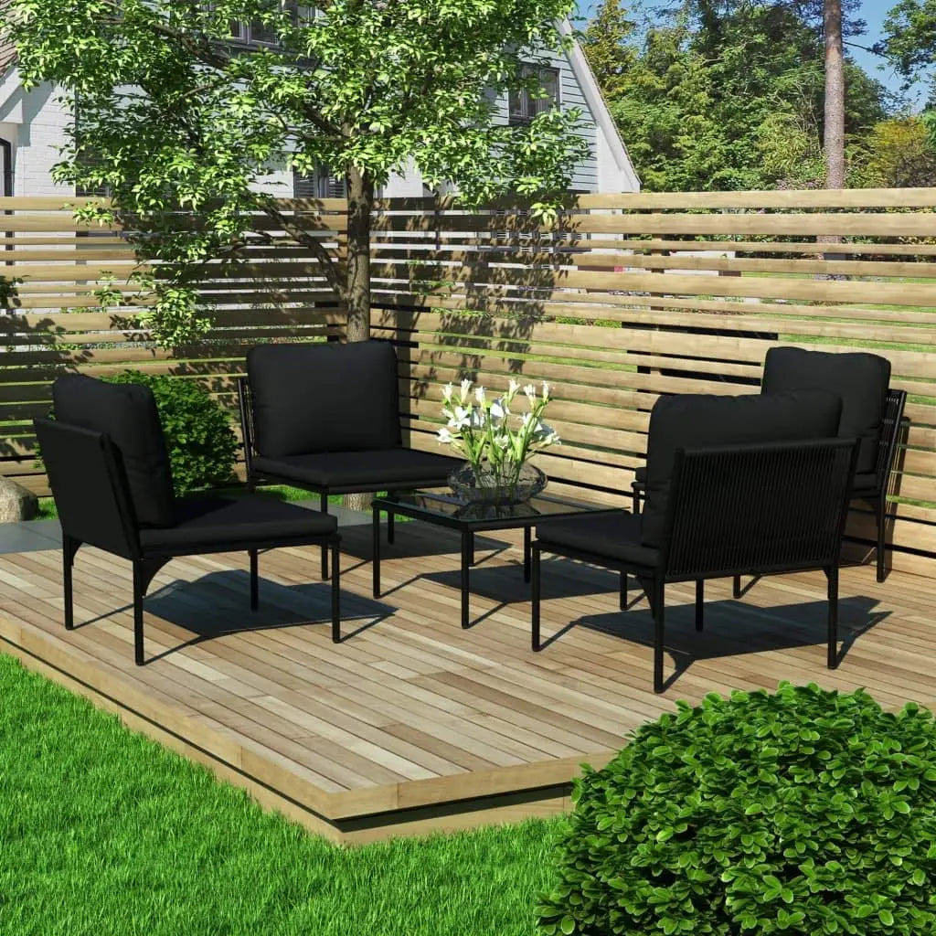 Black PVC Rattan Garden Furniture Set Homevalley