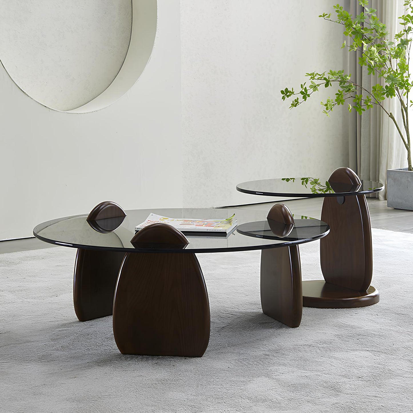 Minimalist Style Black Tempered Glass Round Coffee Table - Homevalley.co.uk