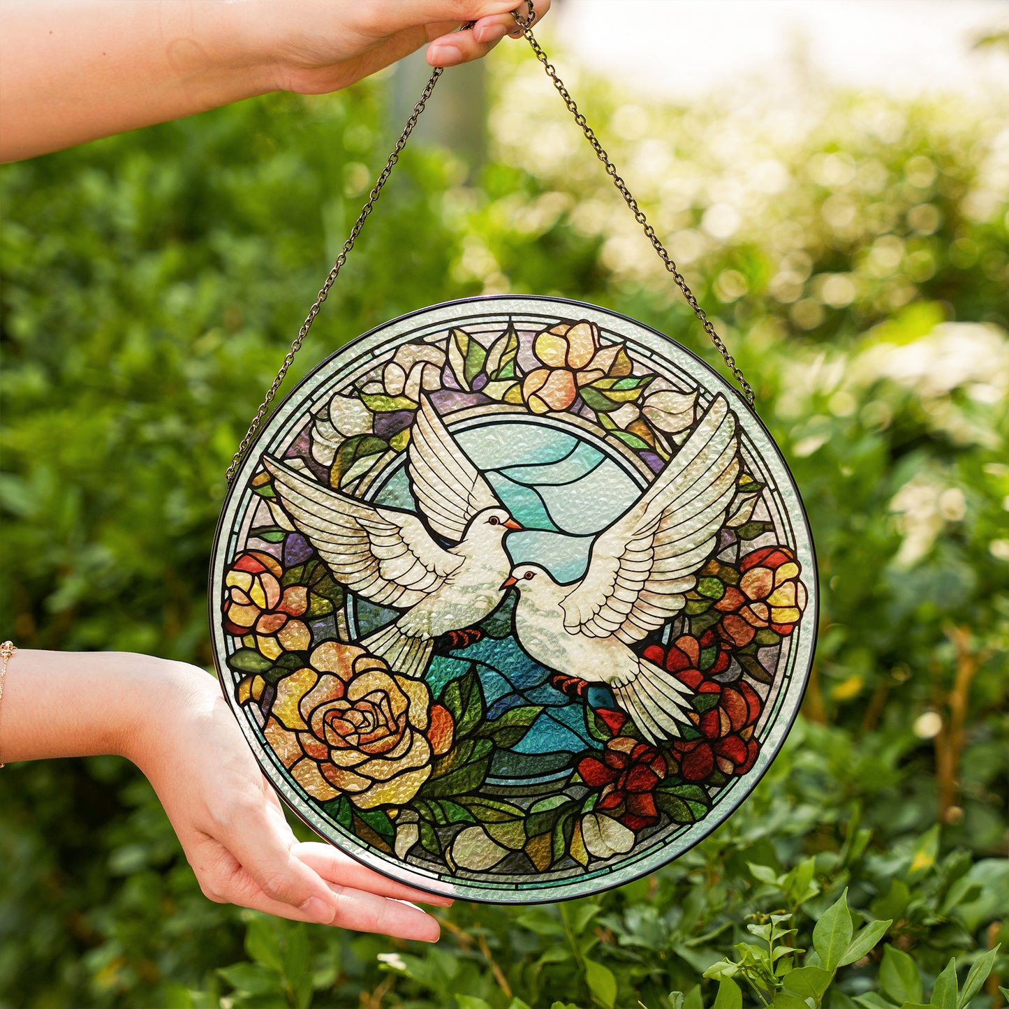 Doves Stained Glass Effect Suncatcher – Dove of Peace Window Hanging Decor
