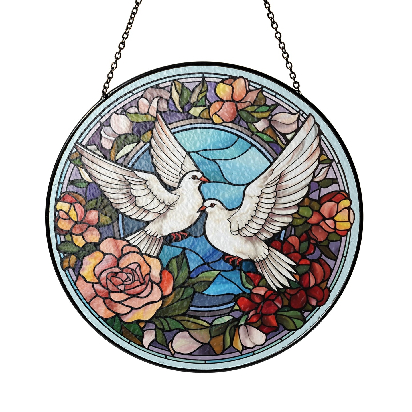 Doves Stained Glass Effect Suncatcher – Dove of Peace Window Hanging Decor