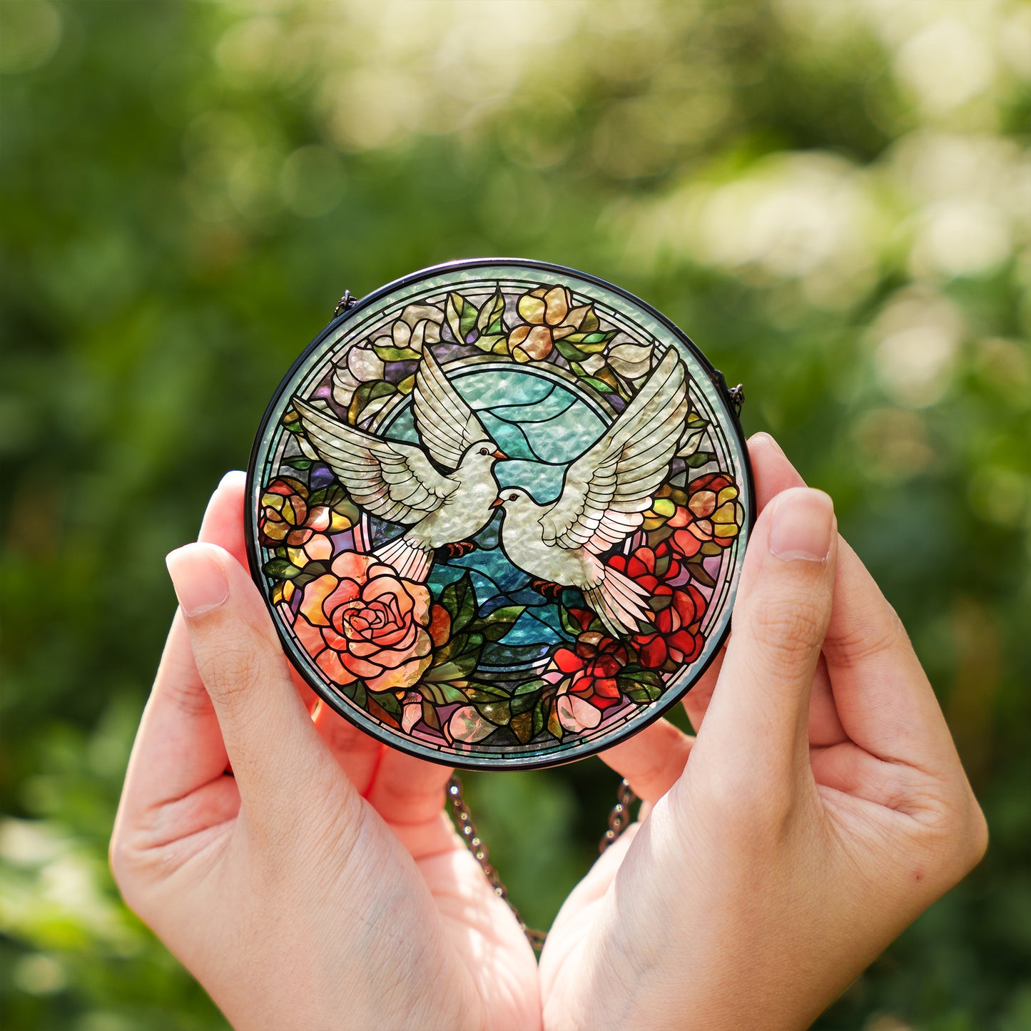 Doves Stained Glass Effect Suncatcher – Dove of Peace Window Hanging Decor