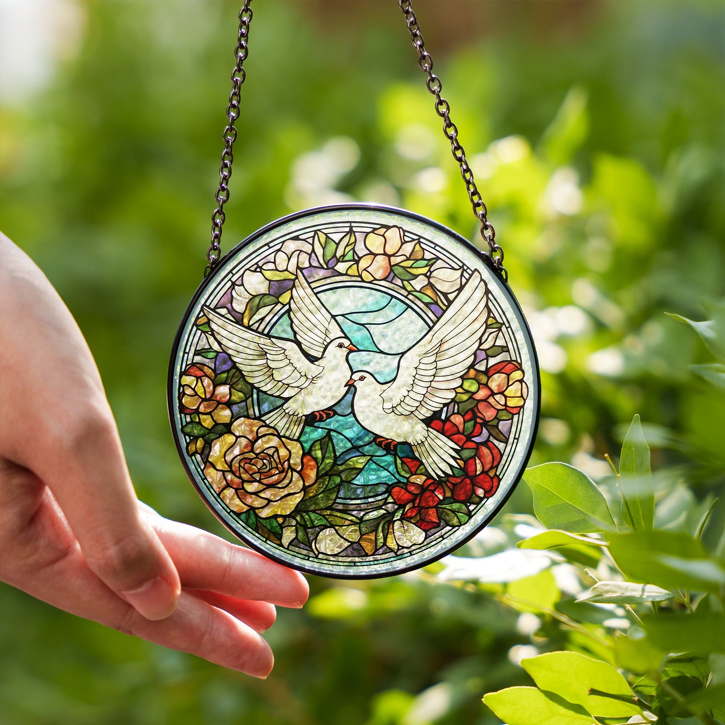 Doves Stained Glass Effect Suncatcher – Dove of Peace Window Hanging Decor