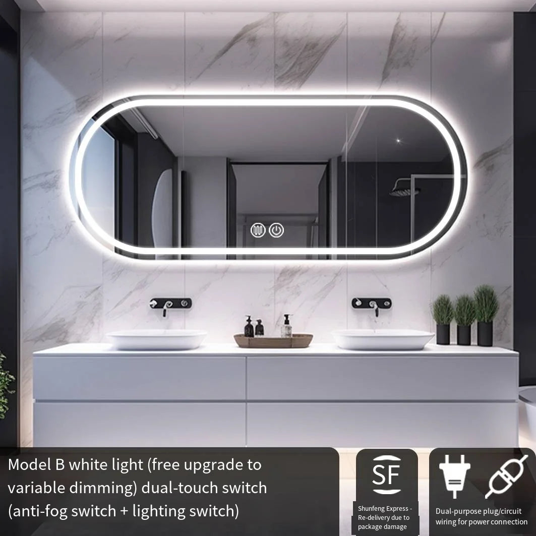 LED Backlit Bathroom Mirror – Wall Mounted, Dimmable, Anti-Fog, Waterproof Makeup Mirror with Touch Control, 3 Colour Lighting