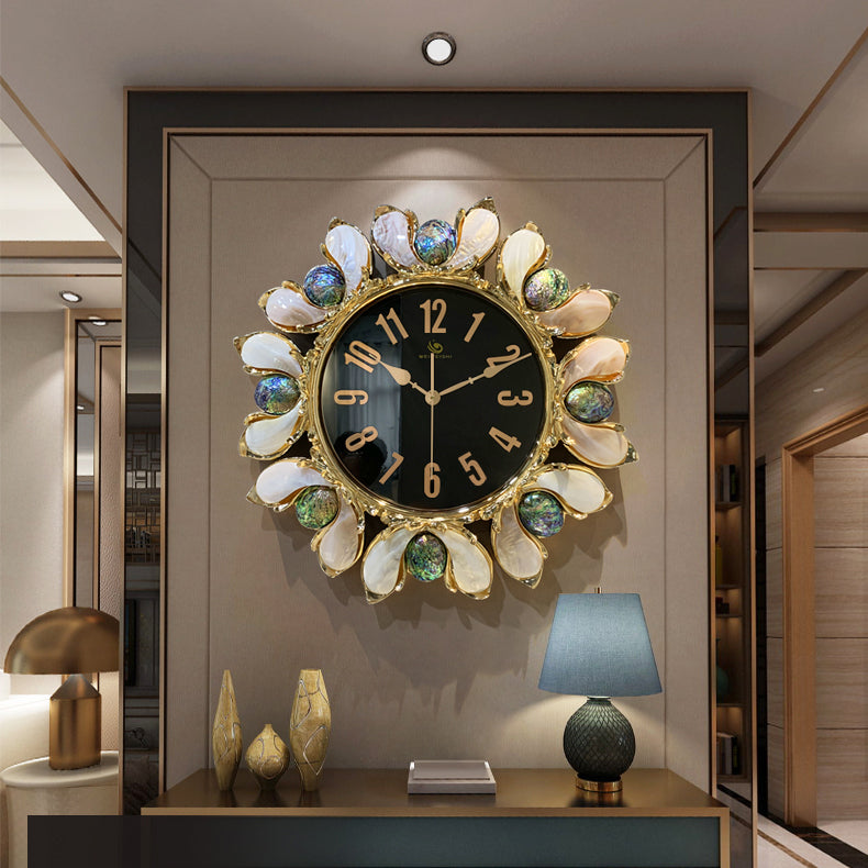 Luxury Handmade Abalone and Mother of Pearl Inlaid Round Wall Clock - Homevalley.co.uk