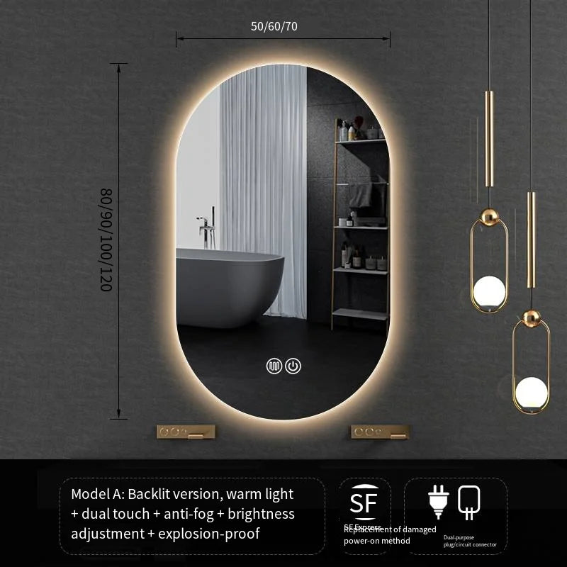 LED Backlit Bathroom Mirror – Wall Mounted, Dimmable, Anti-Fog, Waterproof Makeup Mirror with Touch Control, 3 Colour Lighting