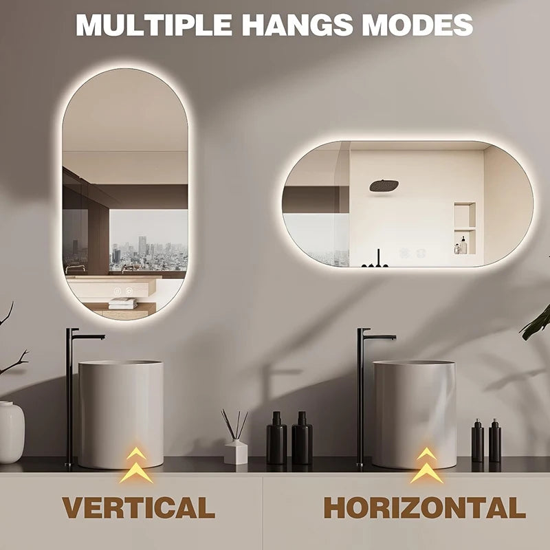 LED Backlit Bathroom Mirror – Wall Mounted, Dimmable, Anti-Fog, Waterproof Makeup Mirror with Touch Control, 3 Colour Lighting