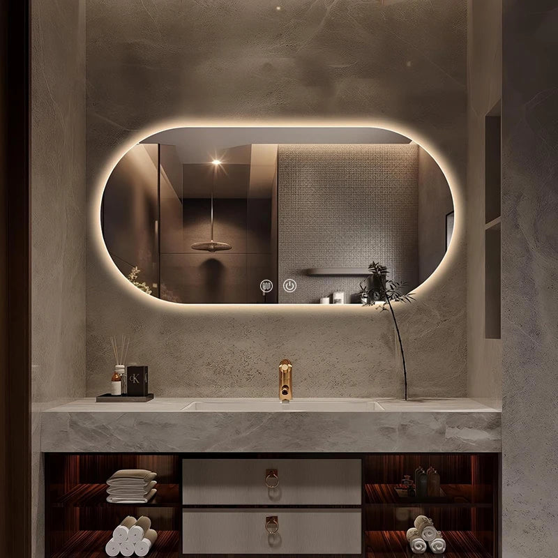 LED Backlit Bathroom Mirror – Wall Mounted, Dimmable, Anti-Fog, Waterproof Makeup Mirror with Touch Control, 3 Colour Lighting