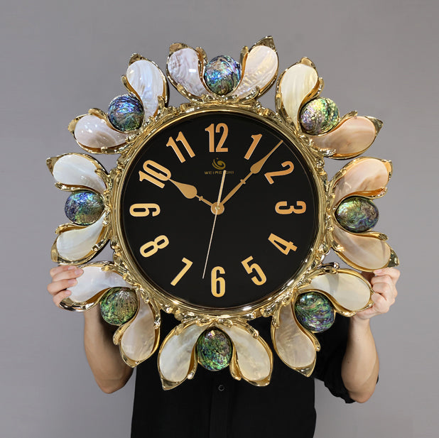Luxury Handmade Abalone and Mother of Pearl Inlaid Round Wall Clock - Homevalley.co.uk