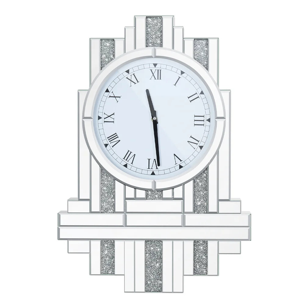LUVODI Crushed Diamond Retro Art Roman Numeral Mirrored Wall Clock - Homevalley.co.uk