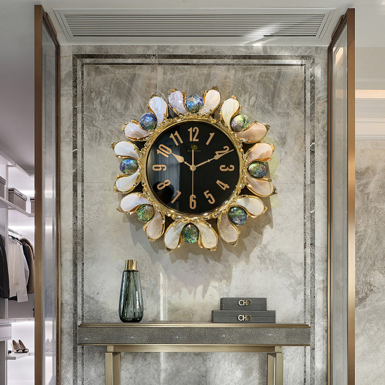 Luxury Handmade Abalone and Mother of Pearl Inlaid Round Wall Clock - Homevalley.co.uk