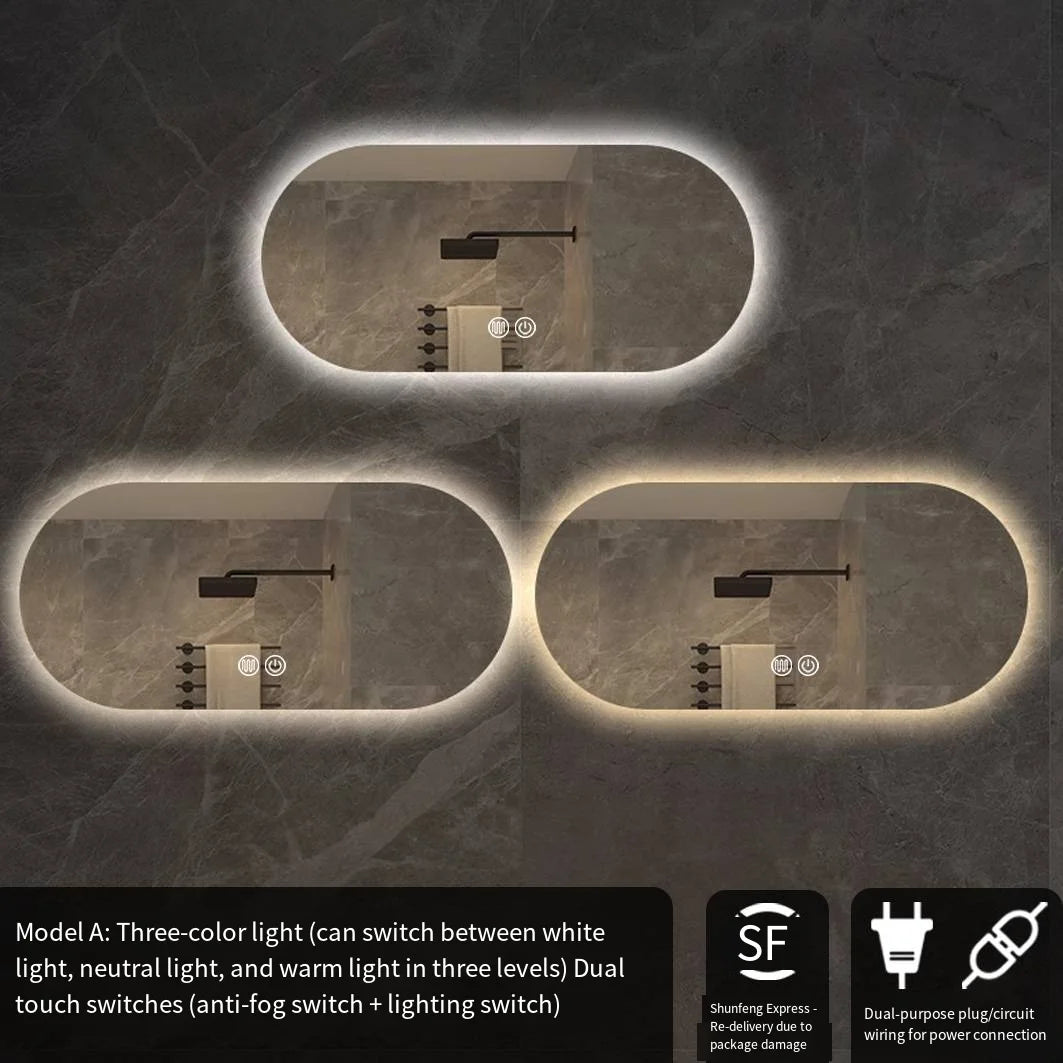 LED Backlit Bathroom Mirror – Wall Mounted, Dimmable, Anti-Fog, Waterproof Makeup Mirror with Touch Control, 3 Colour Lighting