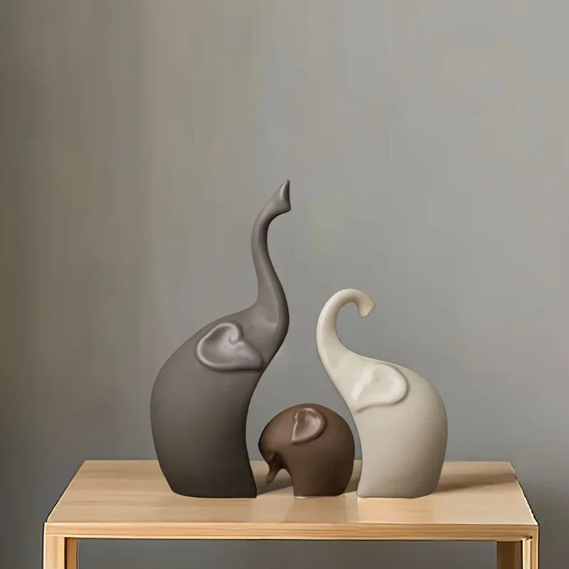 Nordic Ceramic Elephant Family Figurine Set | Home Decor