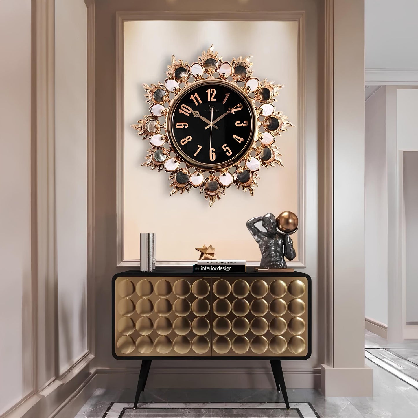 Luxury Handmade Abalone and Mother of Pearl Inlaid Round Wall Clock - Homevalley.co.uk