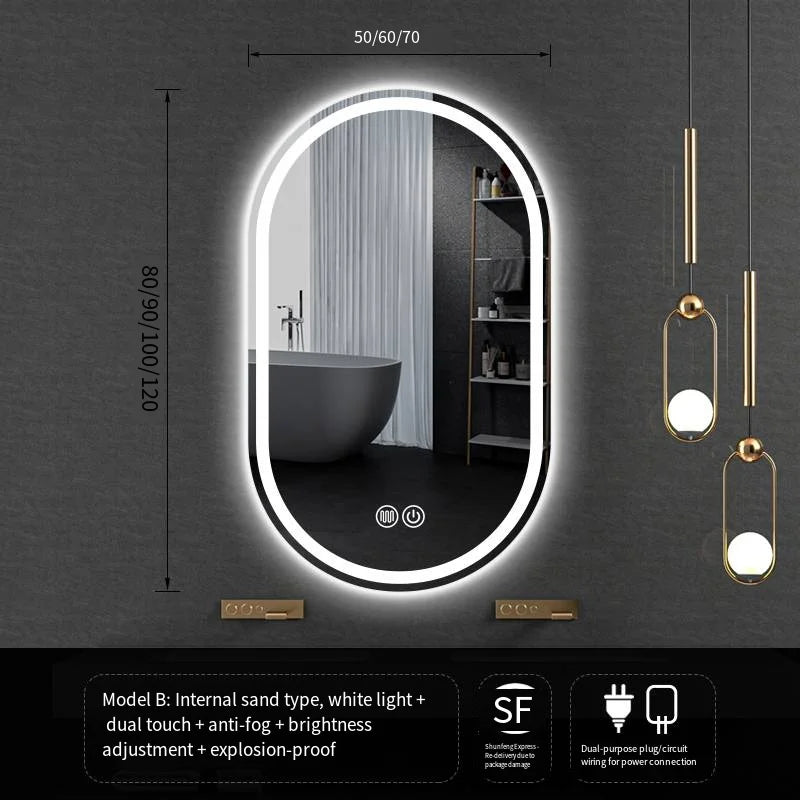 LED Backlit Bathroom Mirror – Wall Mounted, Dimmable, Anti-Fog, Waterproof Makeup Mirror with Touch Control, 3 Colour Lighting