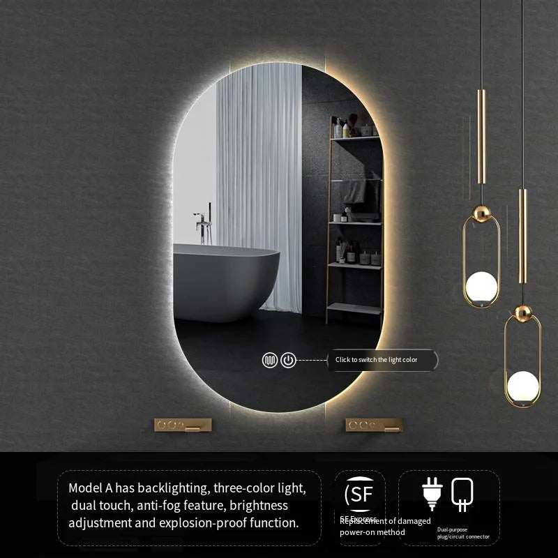LED Backlit Bathroom Mirror – Wall Mounted, Dimmable, Anti-Fog, Waterproof Makeup Mirror with Touch Control, 3 Colour Lighting