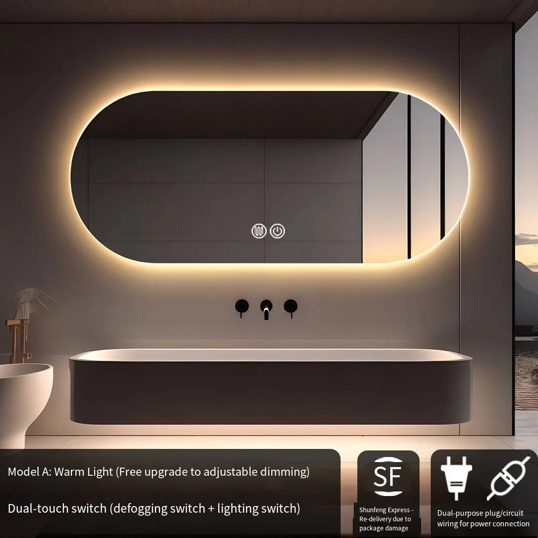 LED Backlit Bathroom Mirror – Wall Mounted, Dimmable, Anti-Fog, Waterproof Makeup Mirror with Touch Control, 3 Colour Lighting