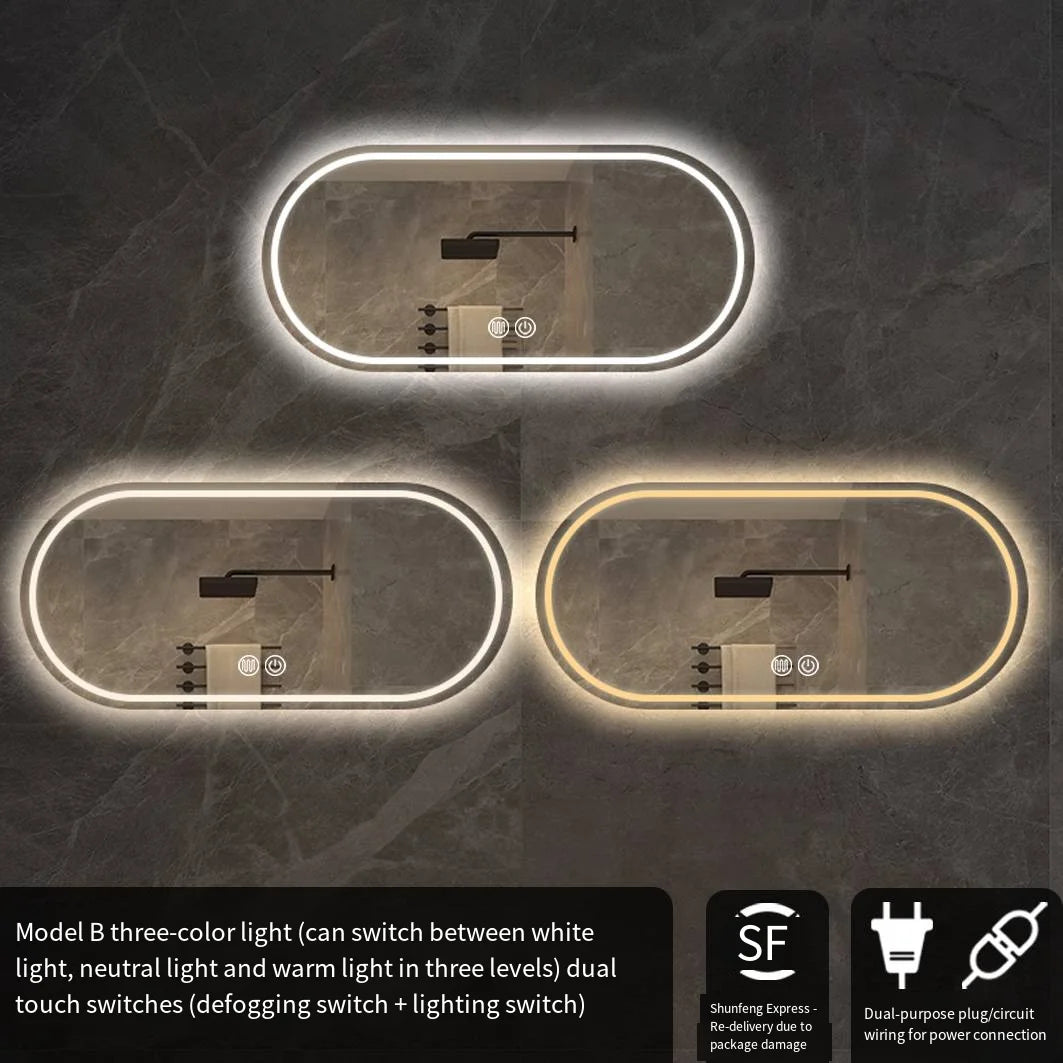 LED Backlit Bathroom Mirror – Wall Mounted, Dimmable, Anti-Fog, Waterproof Makeup Mirror with Touch Control, 3 Colour Lighting