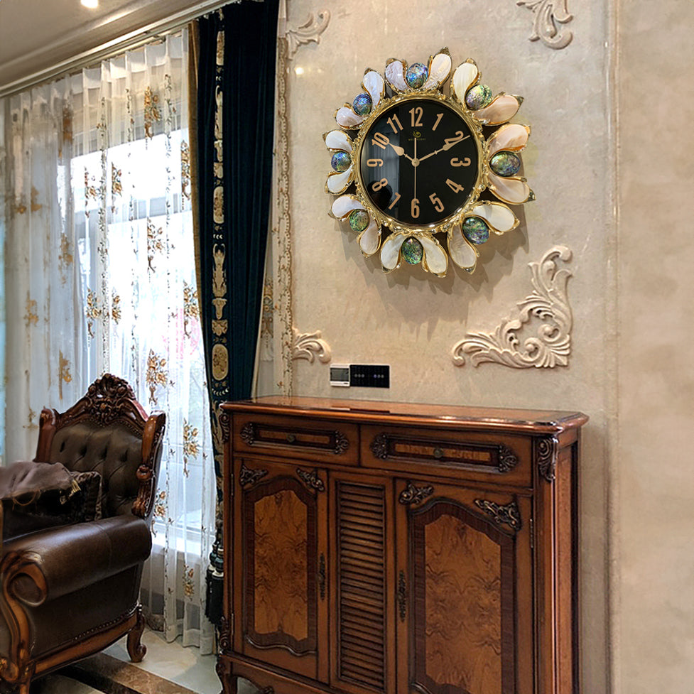 Luxury Handmade Abalone and Mother of Pearl Inlaid Round Wall Clock - Homevalley.co.uk