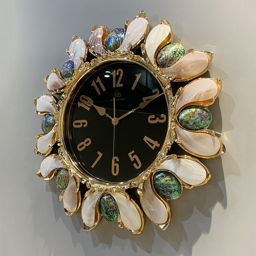 Luxury Handmade Abalone and Mother of Pearl Inlaid Round Wall Clock - Homevalley.co.uk