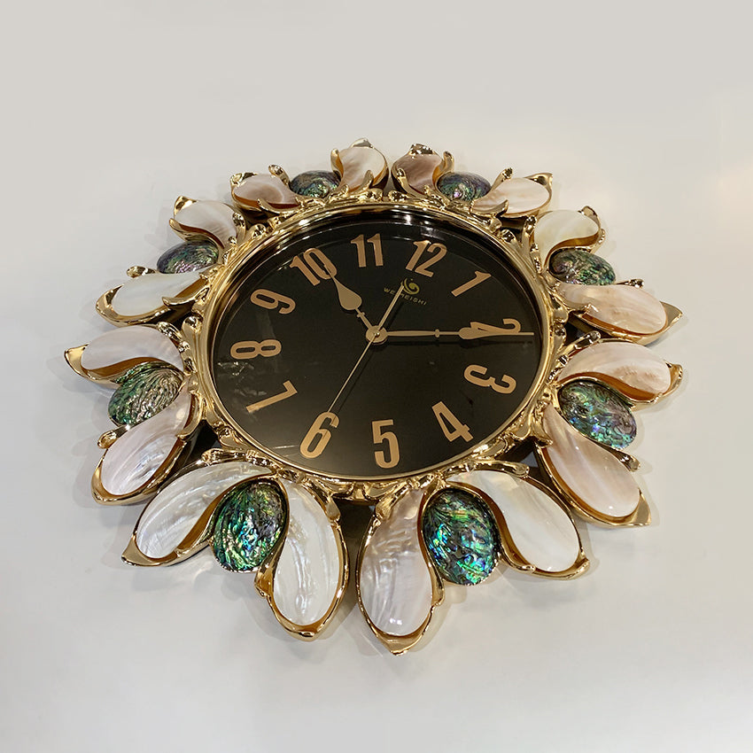 Luxury Handmade Abalone and Mother of Pearl Inlaid Round Wall Clock - Homevalley.co.uk