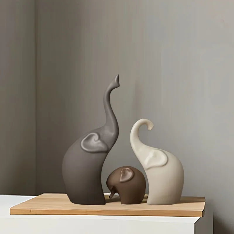 Nordic Ceramic Elephant Family Figurine Set | Home Decor