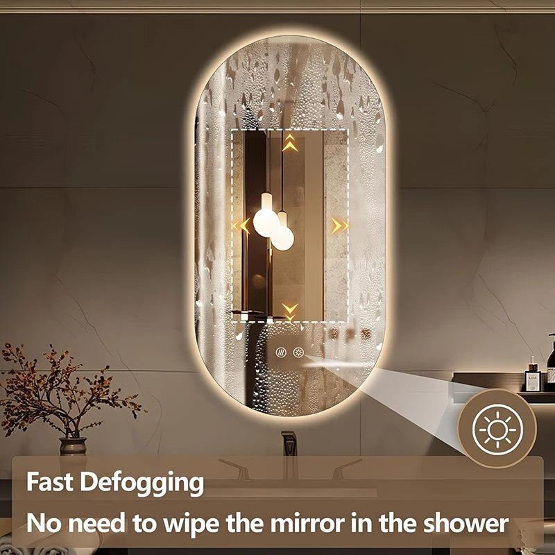 LED Backlit Bathroom Mirror – Wall Mounted, Dimmable, Anti-Fog, Waterproof Makeup Mirror with Touch Control, 3 Colour Lighting