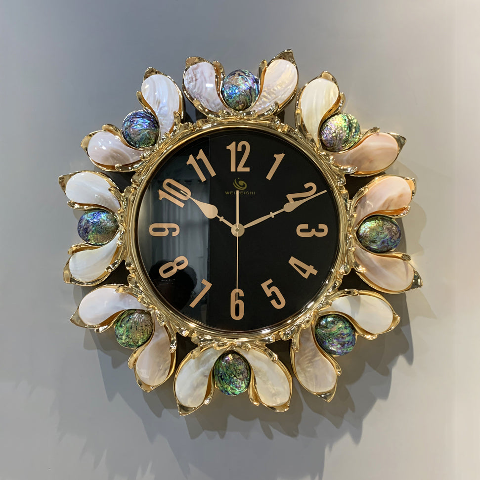 Luxury Handmade Abalone and Mother of Pearl Inlaid Round Wall Clock - Homevalley.co.uk