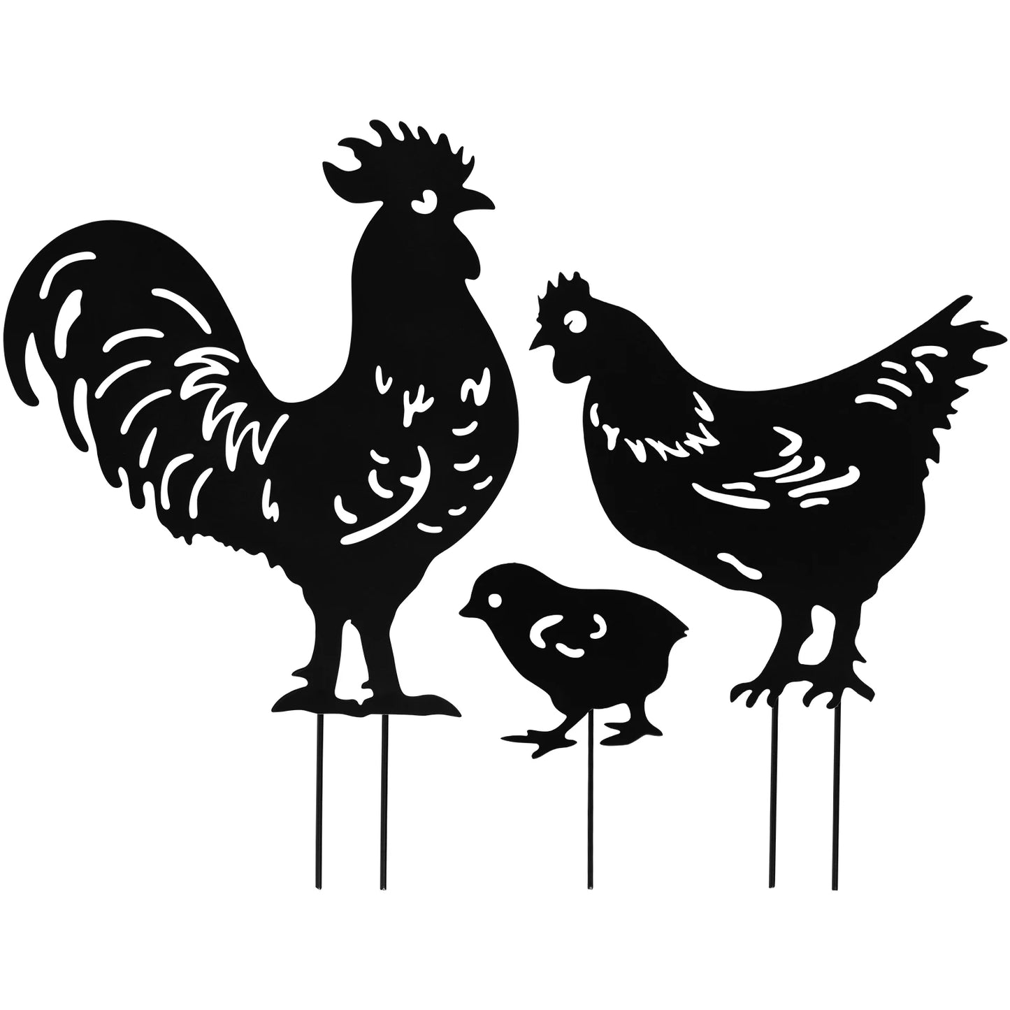 Chicken Metal Garden Yard Ornament - Set of 3