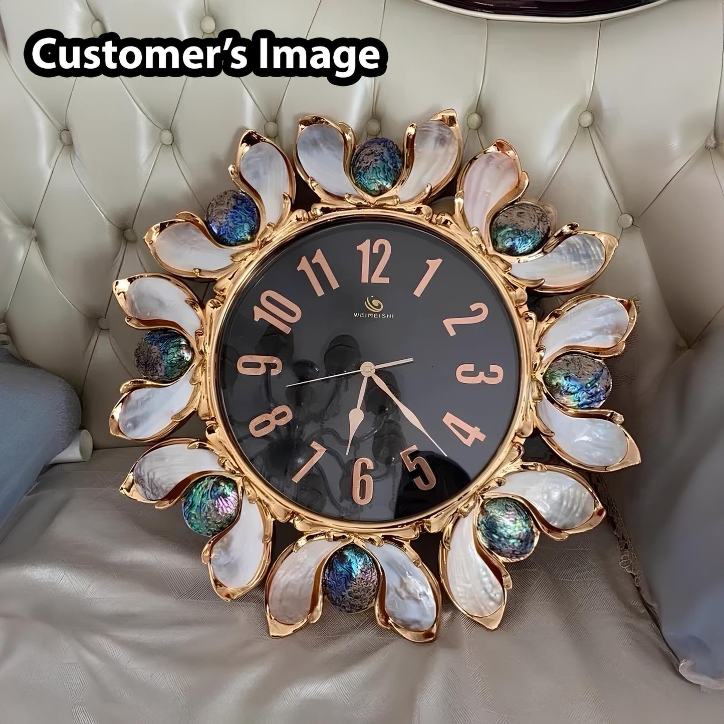 Luxury Handmade Abalone and Mother of Pearl Inlaid Round Wall Clock - Homevalley.co.uk
