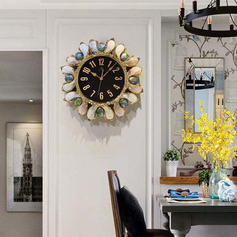 Luxury Handmade Abalone and Mother of Pearl Inlaid Round Wall Clock - Homevalley.co.uk