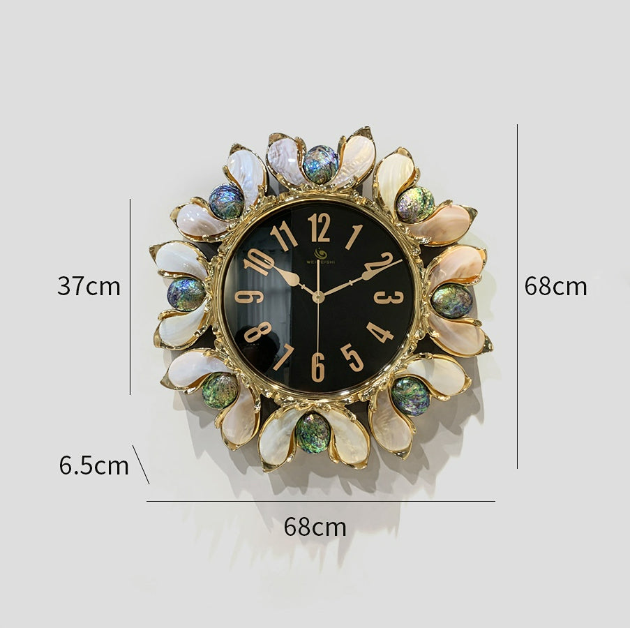 Luxury Handmade Abalone and Mother of Pearl Inlaid Round Wall Clock - Homevalley.co.uk