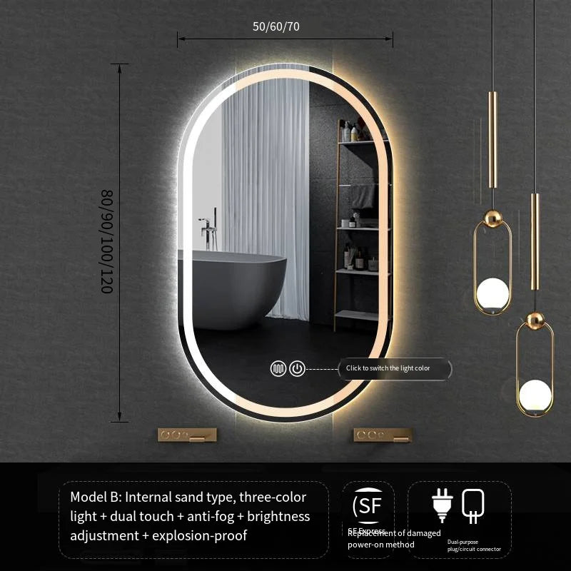 LED Backlit Bathroom Mirror – Wall Mounted, Dimmable, Anti-Fog, Waterproof Makeup Mirror with Touch Control, 3 Colour Lighting