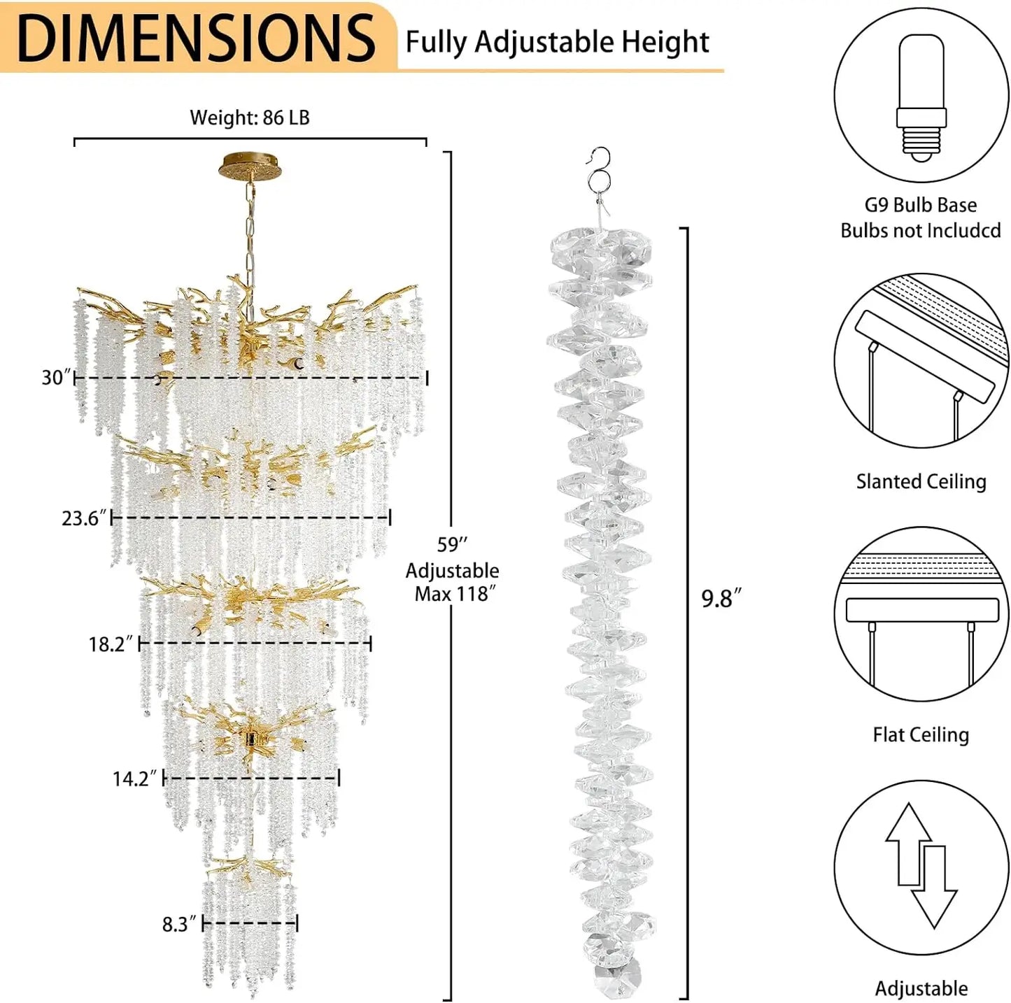 Crystal Chandelier Raindrop Hanging Pendant Lighting Fixture - Homevalley.co.uk