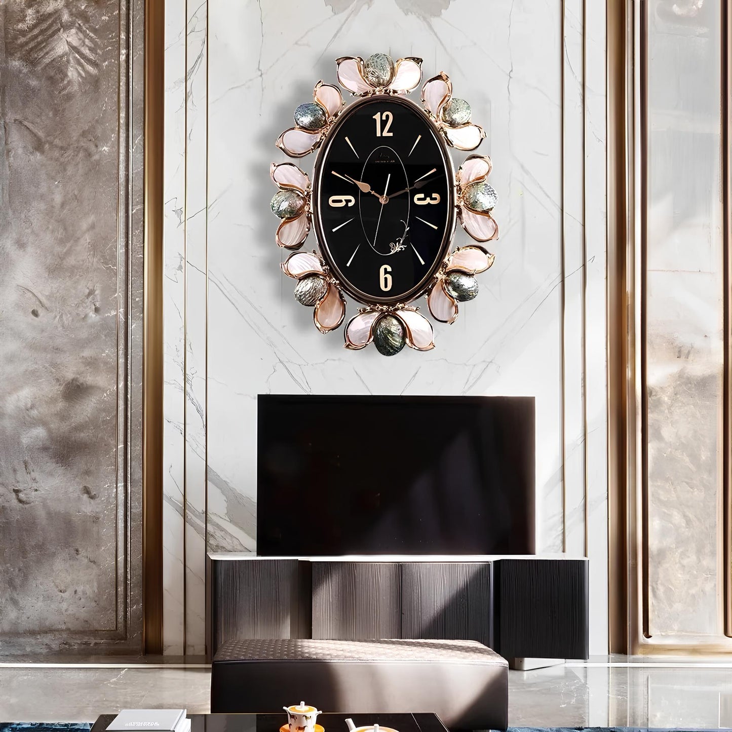 Luxury Handmade Abalone and Mother of Pearl Inlaid Round Wall Clock - Homevalley.co.uk