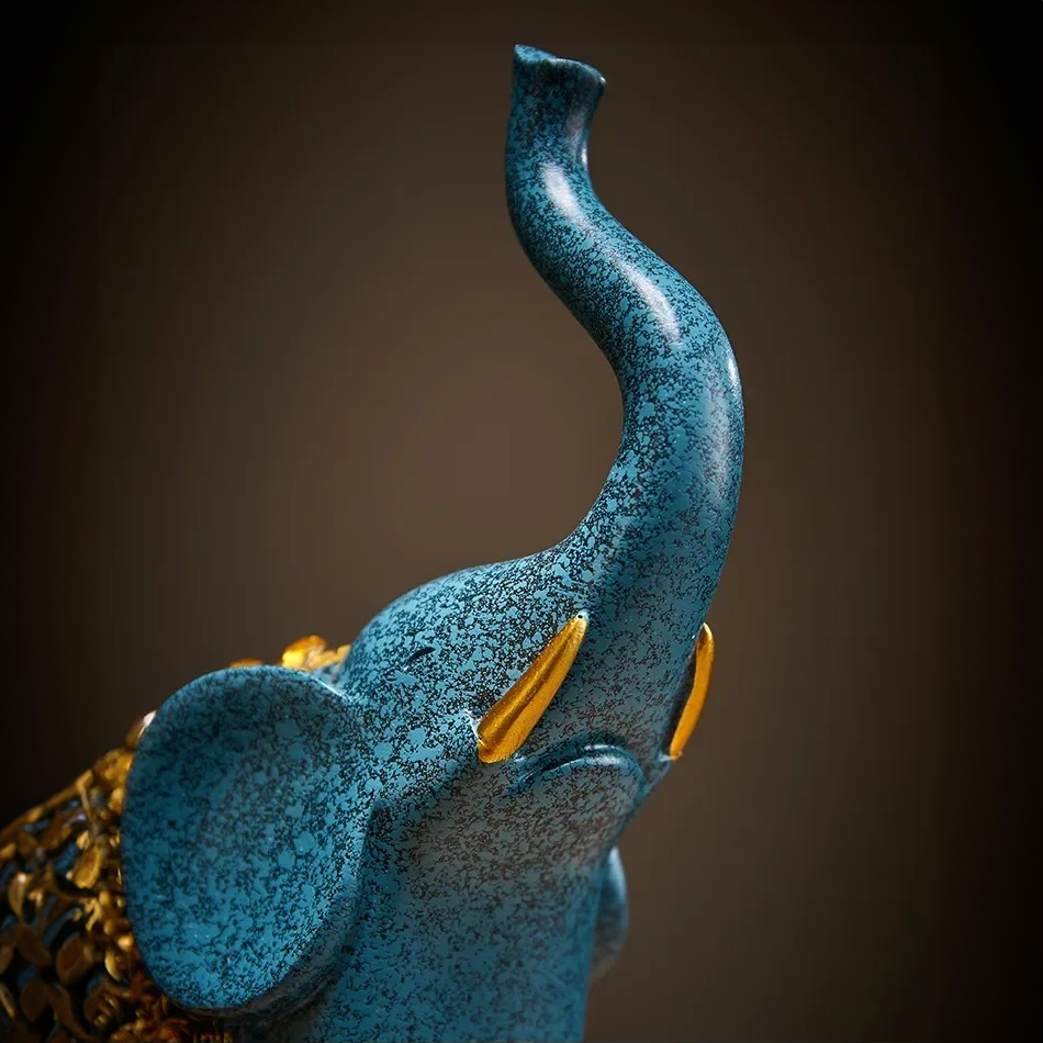 Set of 2 Resin Elephant Figurine Ornaments