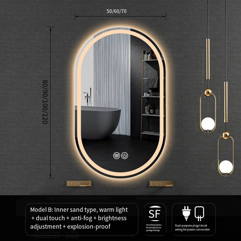 LED Backlit Bathroom Mirror – Wall Mounted, Dimmable, Anti-Fog, Waterproof Makeup Mirror with Touch Control, 3 Colour Lighting