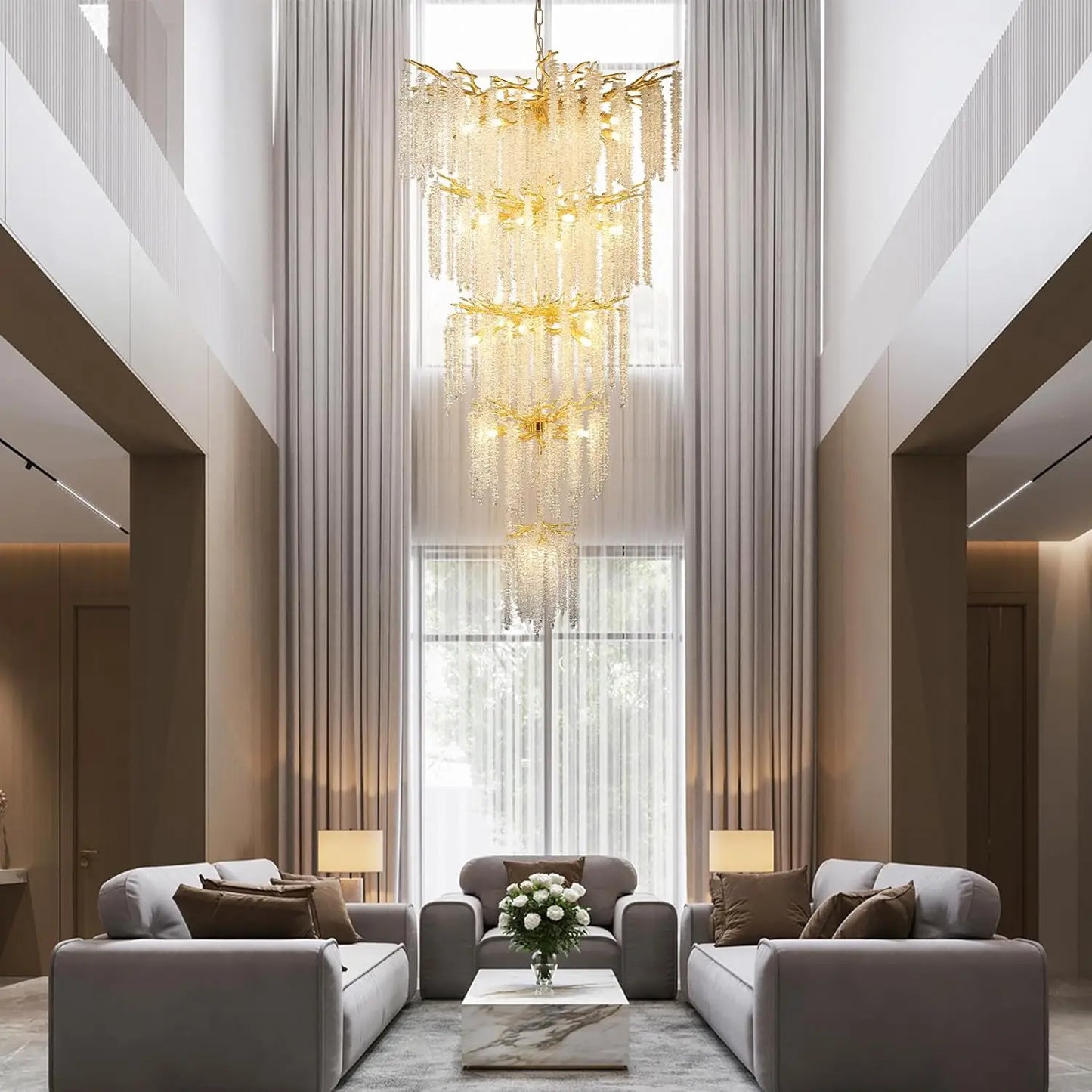 Crystal Chandelier Raindrop Hanging Pendant Lighting Fixture - Homevalley.co.uk