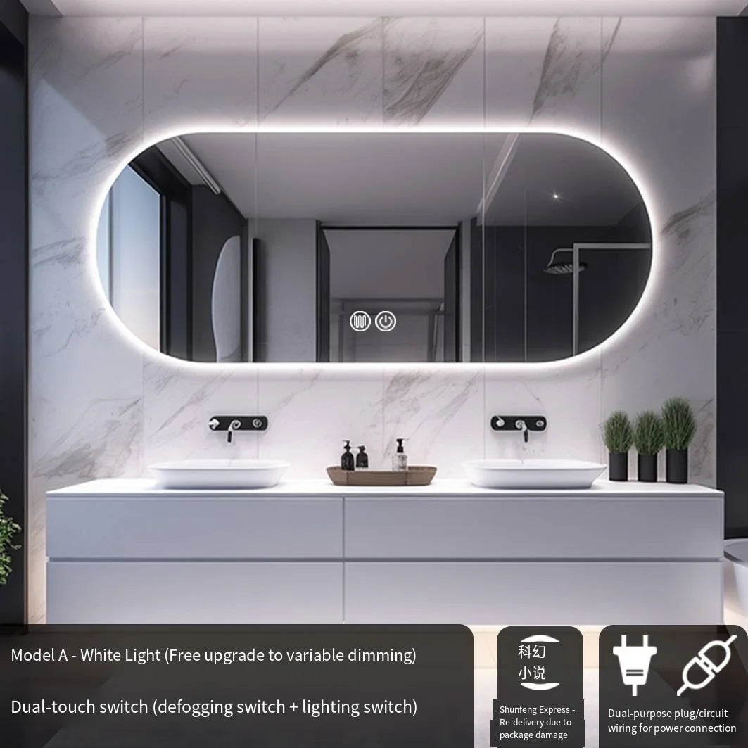 LED Backlit Bathroom Mirror – Wall Mounted, Dimmable, Anti-Fog, Waterproof Makeup Mirror with Touch Control, 3 Colour Lighting