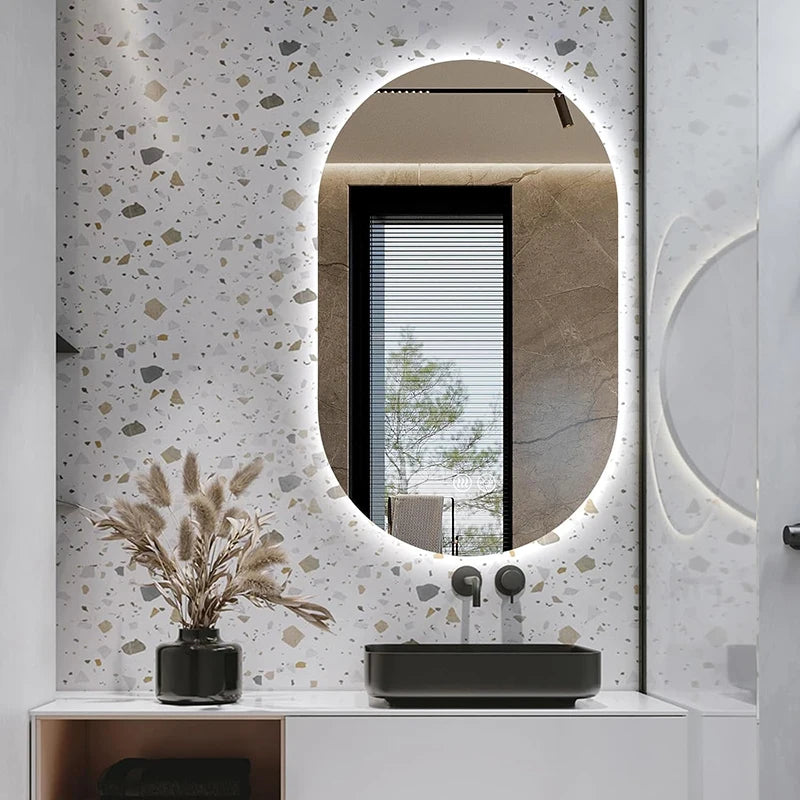 LED Backlit Bathroom Mirror – Wall Mounted, Dimmable, Anti-Fog, Waterproof Makeup Mirror with Touch Control, 3 Colour Lighting