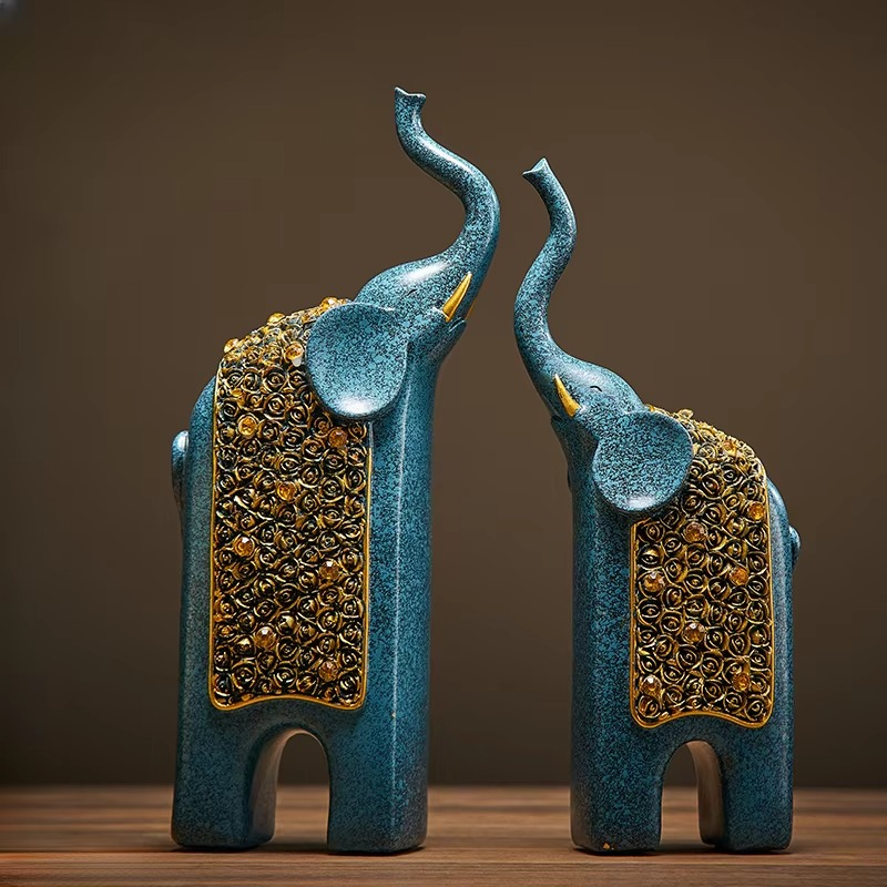 Set of 2 Resin Elephant Figurine Ornaments