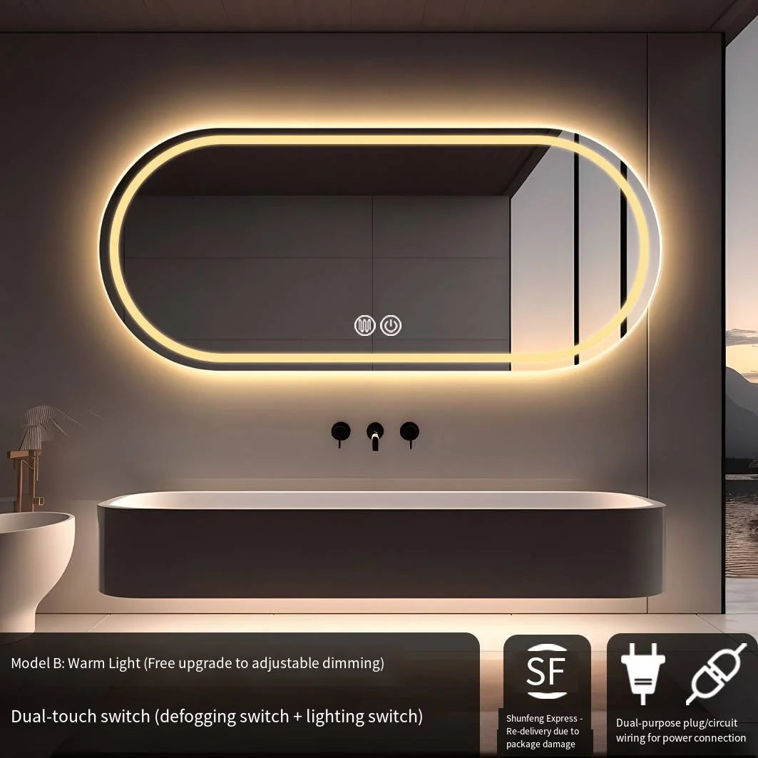 LED Backlit Bathroom Mirror – Wall Mounted, Dimmable, Anti-Fog, Waterproof Makeup Mirror with Touch Control, 3 Colour Lighting
