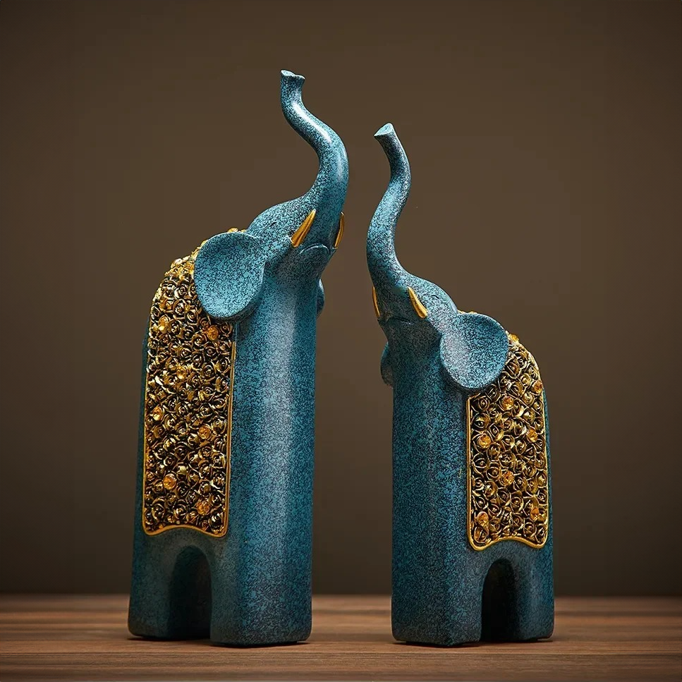 Set of 2 Resin Elephant Figurine Ornaments
