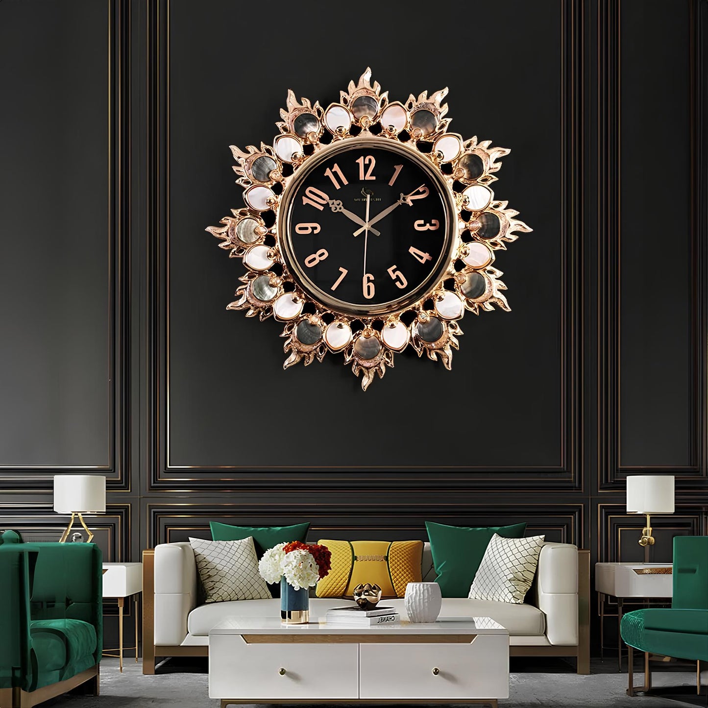 Luxury Handmade Abalone and Mother of Pearl Inlaid Round Wall Clock - Homevalley.co.uk