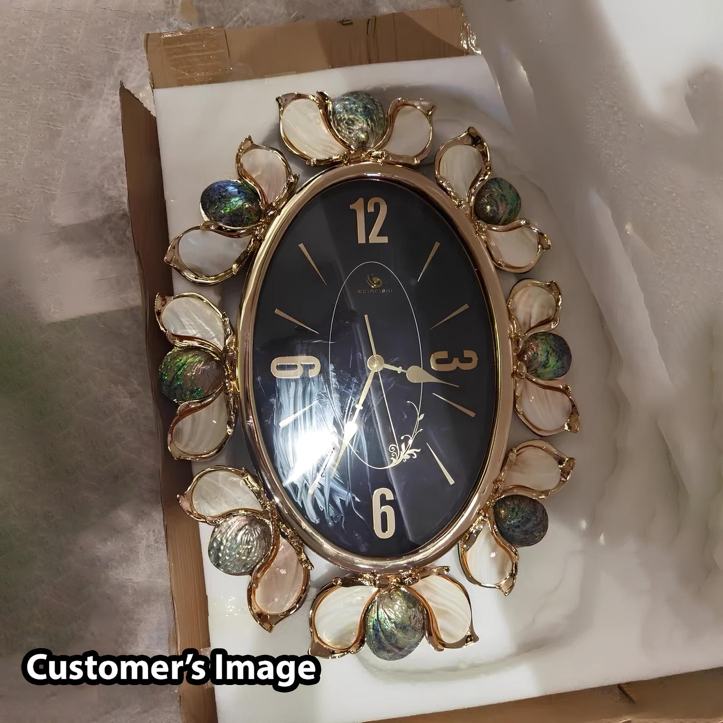 Luxury Handmade Abalone and Mother of Pearl Inlaid Round Wall Clock - Homevalley.co.uk