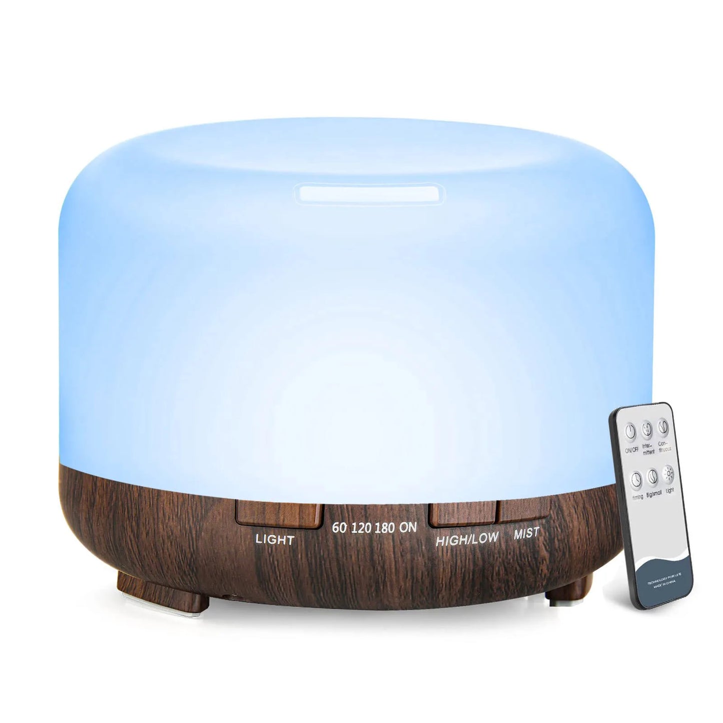 Aroma Diffuser Wood Grain Color, 5V 2A Essential Oil Aromatherapy Diffuser Humidifier with Remote Control 500ML - Homevalley.co.uk