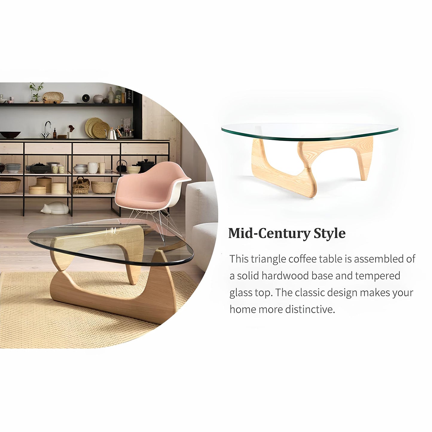 Ash Wood Nordic Tempered Glass Irregular Round Coffee Table - Homevalley.co.uk
